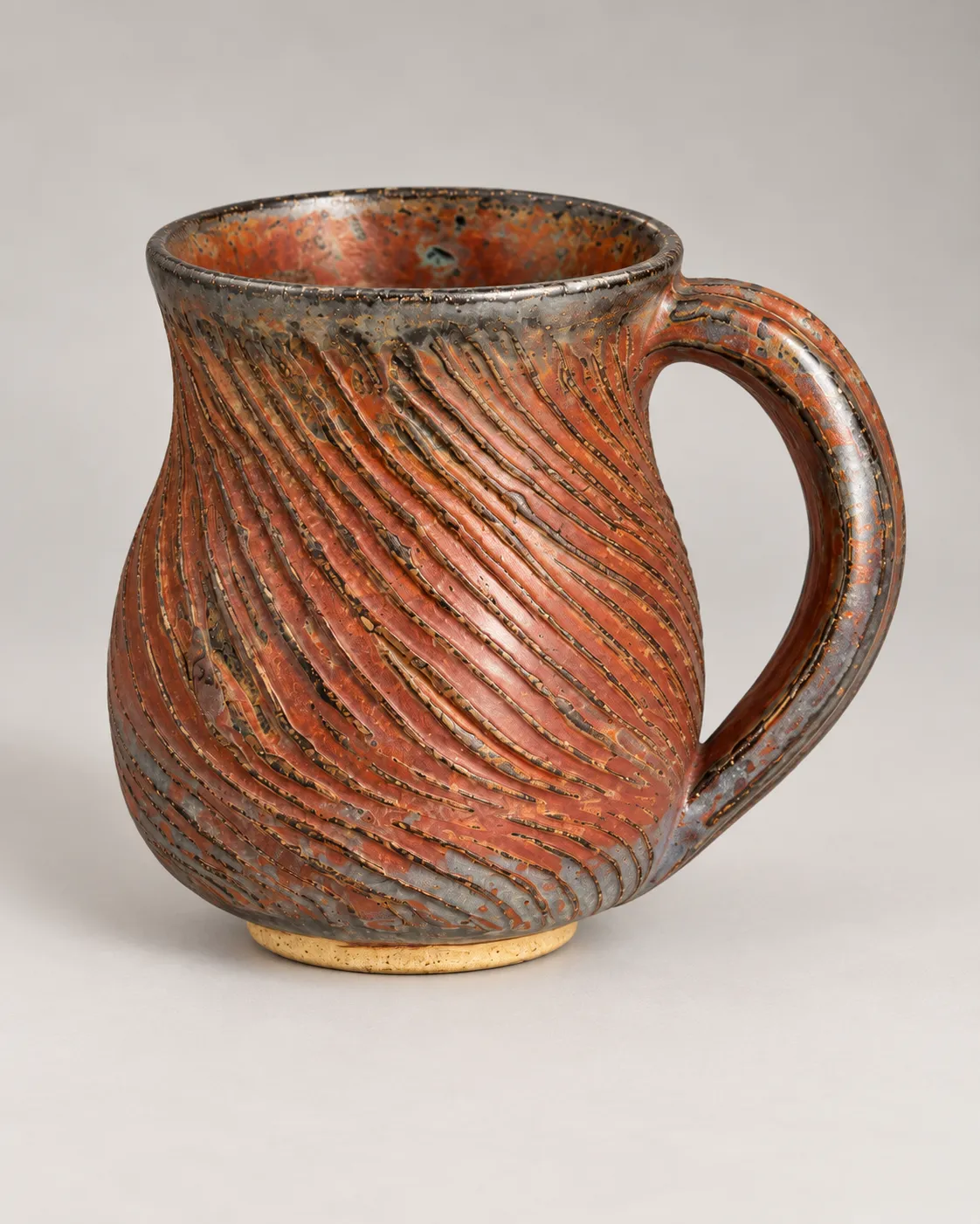 Carved metallic mug, alternate angle