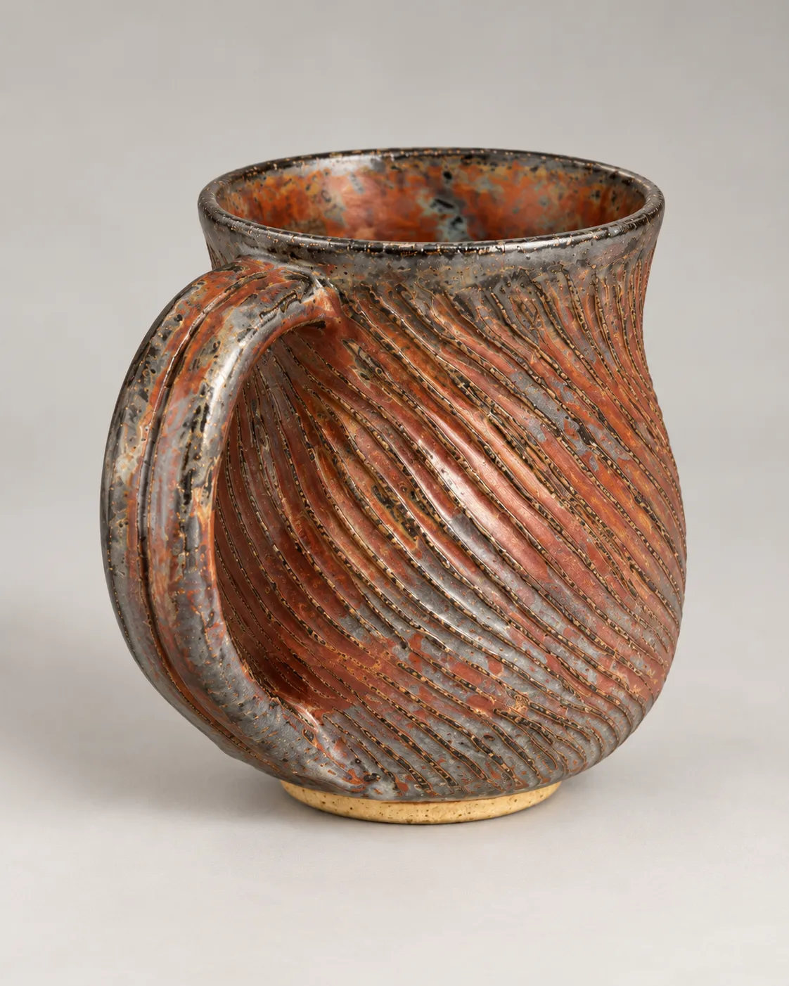 Carved metallic mug, alternate angle