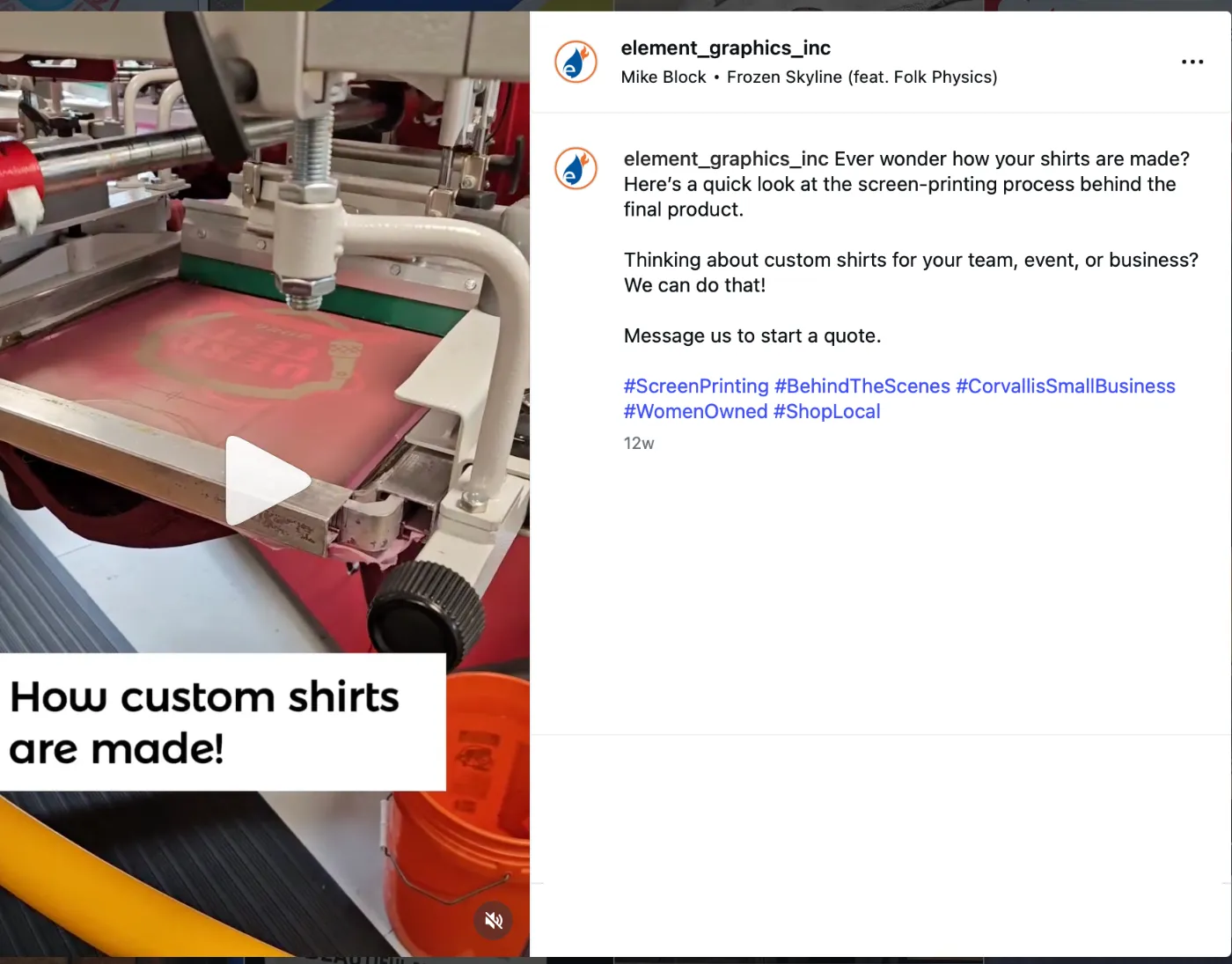 Reel frame from a screen-printing process video