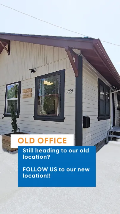 Story frame showing the shop's old office with a follow-us-to-our-new-location caption